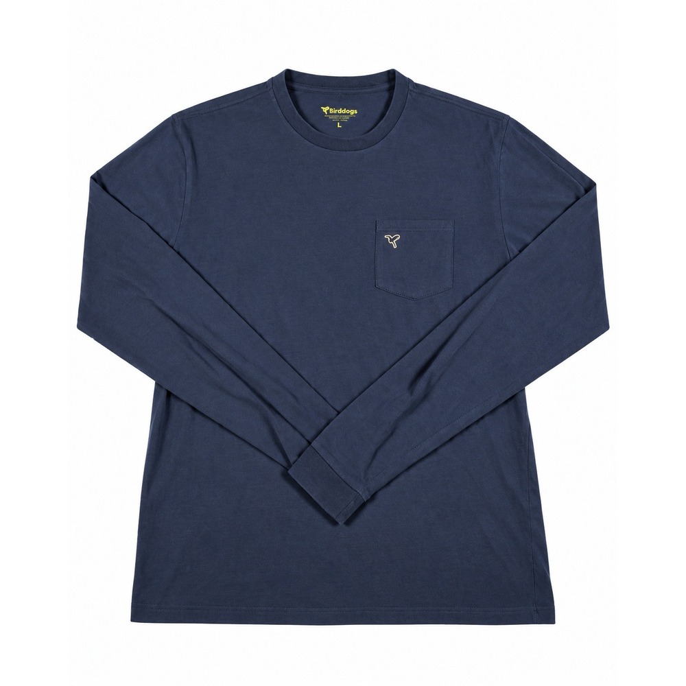 Birddogs Mens Long Sleeve Pocket T-Shirt Navy Blue Embroidered Logo Size Large
